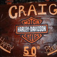 Harley Cake This was for a friends 50th Birthday - It was a lot of fun! I did the Harley Sign out of Color Flow.