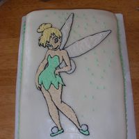 Tinkerbell I covered the cake with fondant and then drew her on top of that. This was a last minute cake, and they seemed to be pleased.