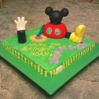 Mickey Mouse Club House chocolate and white cake with cookies and cream filling decorated with buttercream and fondant