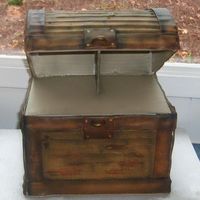 Treasure Chest Completed this is a 1/4 seet cake dummie with a foam board lid. all was covered with royal icing then i used fondant accents. i haven't added...