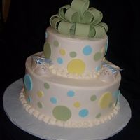 Green Theme Baby Shower vanilla cake, b/c icing. 10 and 6" cakes, fondant accent pieces