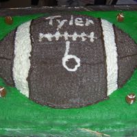 Football Cake This double layer chocolate cake is with a buttercream frosting for all decoration except for the black which is chocolate store bought...