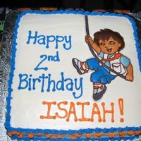 Go Diego Go Chocolate cake filled with chocolate ganache iced with BC. Diego transfer using colour flow method.