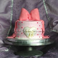 Pretty In Pink A small quick cake for an 18yr old. They mentioned pink and hearts. The bow has disco dust which doesn't show up in the pic. The heart...