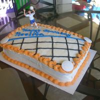 Volleyball Cake Chocolate cake with BC. I made this cake for a 15 year old volleyball player. Plastic volleyball rings on the corners and a plastic...