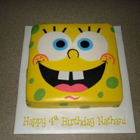 Spongebob Squarepants 12" square cake iced in buttercream with fondant decorations made to match invitation. Thanks for looking!