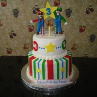 Mario And Luigi My son's 3rd birthday cake, as requested..."Mario and Luigi holding a star with a blue 3, 'cause blue is my favorite color.&...