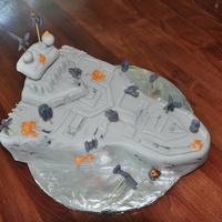 Star Wars Destroyer Cake My 11 year wanted a Star Wars cake. He made the little Tie fighters and X-wing fighters himself.