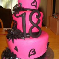 Pink And Black Cake It's chocolate cake with mint chocolate chip ice cream flavor, vanilla buttermilk for 2nd tier with white chocolate cream cheese...