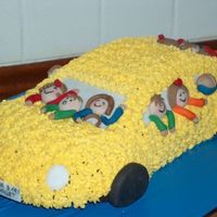 Yellow Car With A Lot Of Child Its to a summer party in the 1. class in school