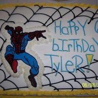 Spiderman Cake Here is a spiderman caked done for my 6yr old. White cake, vanilla pudding filling, BCT.