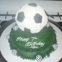 Soccer Ball Cake Here is a cake that I did for my friend's 7 year old daughter. This was the 1st cake that I actually sold. The bottom was a single...