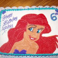 Little Mermaid I stenciled Ariel on this 11x15 cake. I used buttercream frosting. My friend's daughter absolutely loved it!