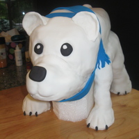 Polar Bear Vanilla Cake with lemon curd and raspberry mousse filing. The arms and legs were made with a mixture of cake and buttercream formed around...