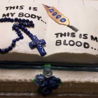 Rosary W/bible Rosary, roses, and bookmark done out of fondant colored with luster dust. Liked to took me forever to roll all the "beads"