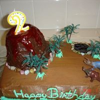 Dino Cake I made this for my sons 2nd birthday. It's a yellow cake with chocolate buttercream frosting. I used piping gel for the lava and...