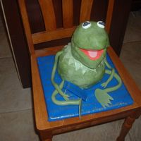 Kermit The Frog Cake I used the teddy bear cake design using the sports ball cake pan in Collette Peters book - and then tweaked it for Kermit. The head was a...