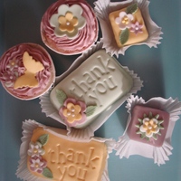 Thank You Mini Cakes Cupcakes, petit fours, and mini cakes made as an appreciation gift. Fondant decorations on all, and additionally, buttercream on the...
