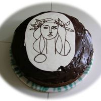 Picasso Cake chocolate cake with nuts and a drawing from picasso (chocolate transfer)