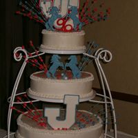 Class Of 1996 Reunion Cake I used basic round cakes and added color flow suger pieces in the school logo. The school letters match the ones on my letterman jacket,...