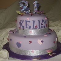 Butterfly 21St For my niece who wanted purple, butterflies, hearts and a big 21 with her name on the side. The 21 is made of fondant and so are all the...