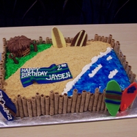 Beach/surfer Theme Birthday Cake Made this cake for my nephews 2nd birthday...got lots of great ideas from other CCers. Sand is crushed graham crackers, boards, towel, and...