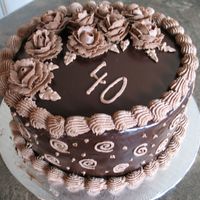 Chocolate Ganache My first time trying chocolate ganache. I used chocolate buttercream to decorate. I put the upper border on before the ganache had set up...