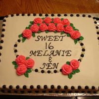 Sweet 16 This was a made to order cake. It was a vanilla cake with chocolate mousse filling and BC frosting.