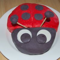 Ladybug Chocolate cake with chocolate buttercream filling. Covered in MMF. Was done for my daughter's 7th month.. (She gets a cake every month...