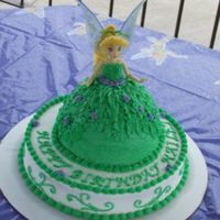 Tinker Bell I made this for a 2yr old b-day party. Doll was chocolate & bottom round was white cake. Buttercream icing.