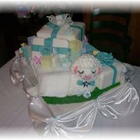 Gifts For Little Lamb Done for my Daughters baby shower. Baby blanket is embossed fondant. Her last name is Lamb, so nothing could be more fitting.