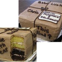 Moving On This cake was done for a co-worker who was transfering to another department. Chocolate and Yellow cakes with a mixture of buttercream and...