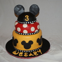 Wesley's 3Rd Birthday Fondant covered except for ribbon around each tier. 10", 8", 6" tiers