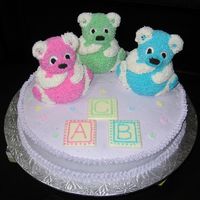 Baby Bears Shower Cake This was a cake I made for an office baby shower for three women. One woman already gave birth (Pink bear:girl), and the other two women...