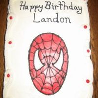 Spiderman frosted with buttercream. face and eyes are MMF outlined with black buttercream.