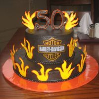 Flaming Harley 50Th Birthday Cake Thanks to all you fellow CCR's for the inspiration for this cake!! The frosting is chocolate buttercream. The decorations are color...