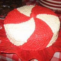 Peppermint Candy Cake 9 inch round cake decorated with cream cheese frosting