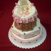 Baby Sleeping Everything is Fondant including the crib canopy and baby. This was the first bassinette I have made.