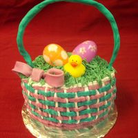 Easter Basket cake is covered in buttercream, the handle is fondant