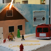 Academy Graduation Cake Fire fighter graduation cake serving 300. Sheet cakes and fire truck cake on top. This was our first attempt at a fire truck. Rolled fonant...
