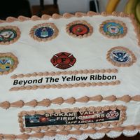Honoring Military Coming Back From War This is a cake my fire fighter husband and I worked on for a dinner being put on by the fire fighters for some local military coming home...