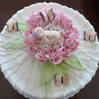 Baby Shower Cake MMF ribbons, stem, leaves and butterflies, GP baby and flower. Thanks lea for the inspiration and advice!