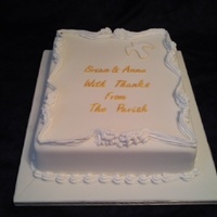 Church Retirement Vanilla sponge covered with fondant. Royal iced border.