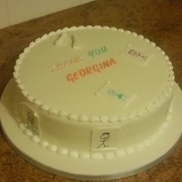 Thank You Cake 10" Vanilla sponge with fondant. Gumpaste stick figure drawings - I didn't even have to try to make them look childish!