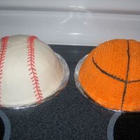 Basketball & Baseball Cakes These were made for my son's 5th birthday. The baseball was choclate with smooth Buttercream and the basketball was Yellow cake with...