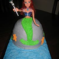 Ariel-The Little Mermaid French Vanilla Cake with all Buttercream icing. I used the Disney Gem Princess Ariel doll. The sheet cake "ocean" is a Wilton...