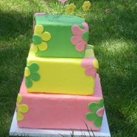 "spring" Cake 3 tier fondant covered dummy. Made for community sale a few days before Mother's Day. I really liked the springy wires with flowers on...