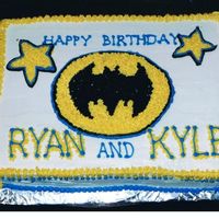 Batman Birthday Cake two-layer, 9x13 in cake, buttercream frosting, freehand lettering