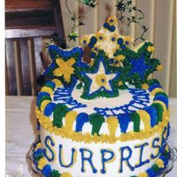 Surprise Birthday Cake b-day cake for my mom's surprise party. the star accents are made of rice krispy treats. 3-layer 10 in. chocolate cake, all...