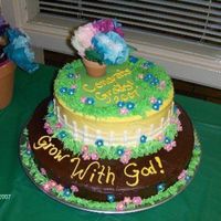 Grow With God Kindergarten Graduation Cake Butter cream and chocolate frosting, fondant flowers